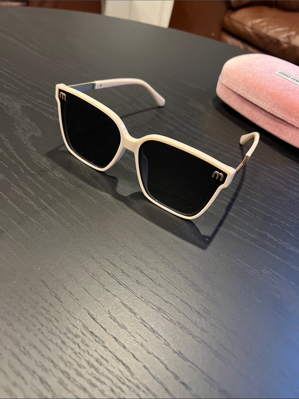 Miu Miu Cream Frame Sunglasses with Black Lenses - Picture 13 of 14